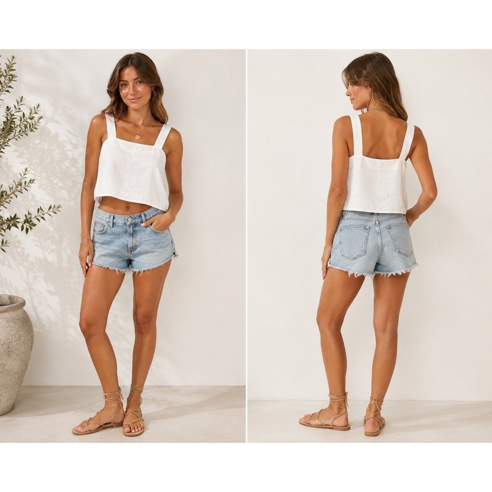 Vitamin A White 100% Linen Crop Top‎ Minimalist Coastal Cowgirl Boho Size M